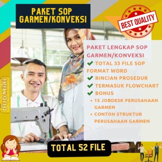 Paket 33 SOP Perusahaan Konveksi / Garmen +Prosedur Bahan Kain +Flowchart +Struktur dan Jobdesk Organisasi